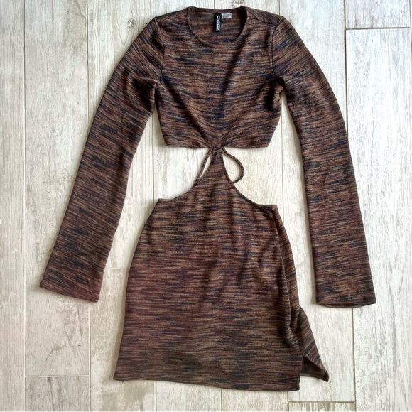 H&M Divided | Long Sleeve Cutout Dress Brown - Picture 3 of 9